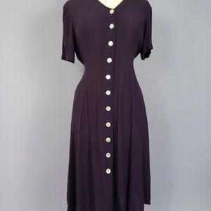 80s Vintage Dark Purple Button Up Maxo Dress